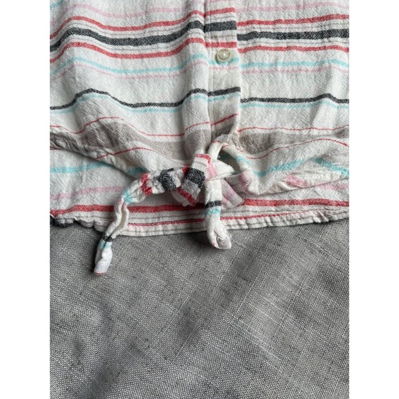 Weatherproof Vintage Stripped Short Sleeve Linen Front‎ Tie Women's Shirt Size L - Picture 5 of 7